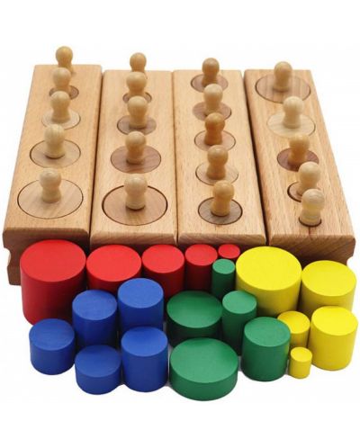 Игрален комплект Smart Baby - Монтесори дървени цилиндри, 40 броя - 1