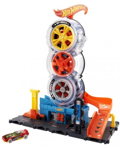 Игрален комплект Mattel Hot Wheels - Mодерен градски център за гуми  - 1