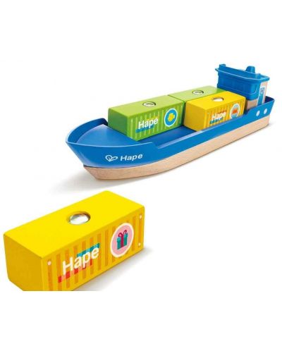 Игрален комплект Hape International - Товарен кораб и кран - 2
