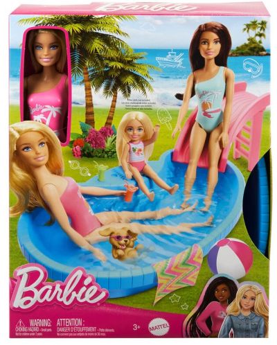 Игрален комплект Mattel Barbie - Барби с басейн и водна пързалка - 1