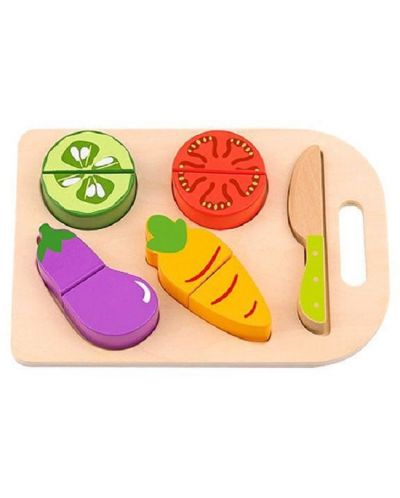Игрален комплект Tooky Toy - Дървени зеленчуци за рязане с дъска - 1