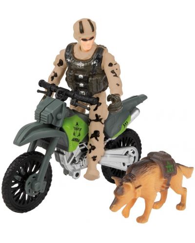 Игрален комплект Toi Toys Alfafox - Войник с куче и мотоциклет - 1