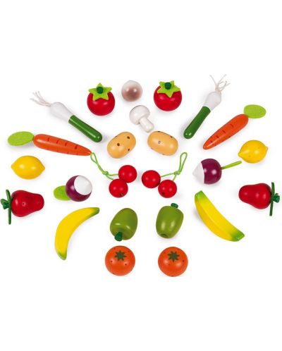 Игрален комплект Janod - Кошница с плодове и зеленчуци, 24 броя - 2