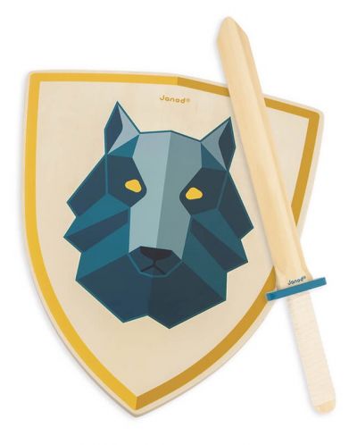 Игрален комплект Janod - Дървени меч и щит, вълк - 4