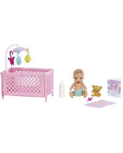 Игрален комплект Barbie Skipper - Барби детегледачка с лилави кичурии потник с пеперудка  - 3