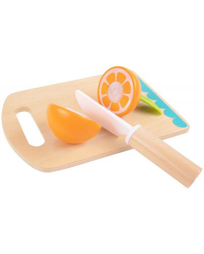 Игрален комплект Tooky Toy - Плодове за рязане с дъска и нож - 2