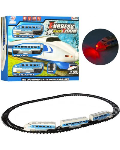 Игрален комплект Raya Toys - Влак Express на батерии с релси, син - 4