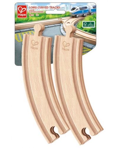 Игрален комплект Hape - Железопътни, дълги, извити линии, 4 броя - 1
