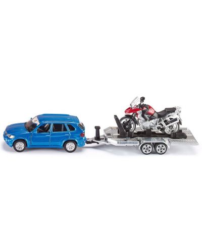 Метална количка Siku Super - Джип с ремарке и мотор BMW, 1:55 - 1