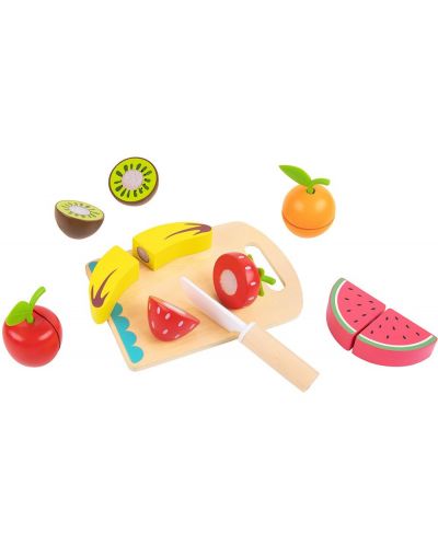 Игрален комплект Tooky Toy - Плодове за рязане с дъска и нож - 5