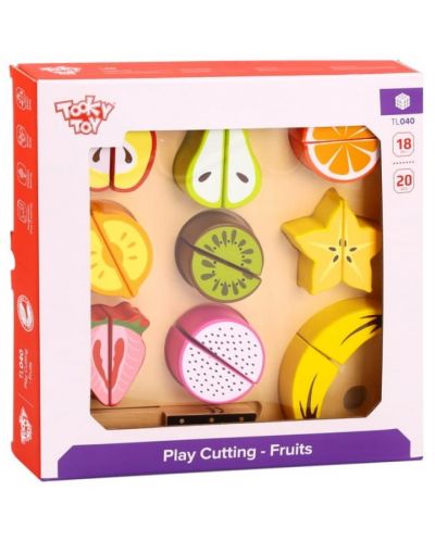 Игрален комплект Tooky Toy - Дървени плодове за рязане с табла - 2