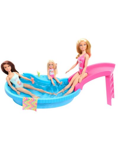 Игрален комплект Mattel Barbie - Барби с басейн и водна пързалка - 4