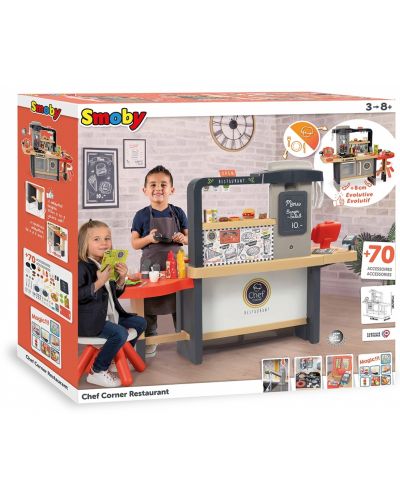 Игрален комплект 2 в 1 Smoby - Ресторант с кухня, Chef corner - 10