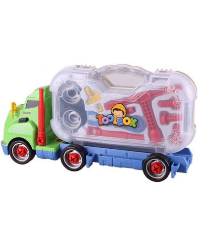 Игрален комплект Raya Toys - Камион-куфар с инструменти, зелен - 1