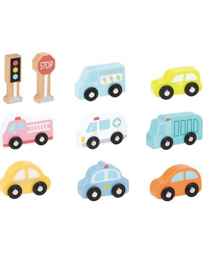 Игрален комплект Lelin - Дървени автомобили и пътни знаци - 2