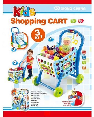 Игрален комплект Raya Toys - Количка за пазаруване, синя - 2