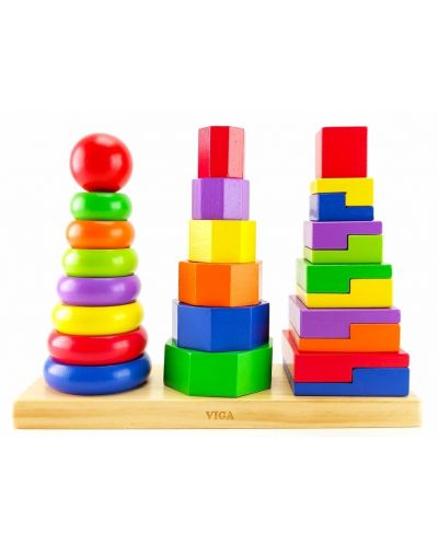 Игрален комплект Viga - Дървени геометрични пирамиди - 4