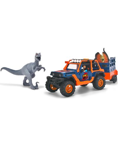 Игрален комплект Dickie Toys - Джип с ремарке и динозавър - 1