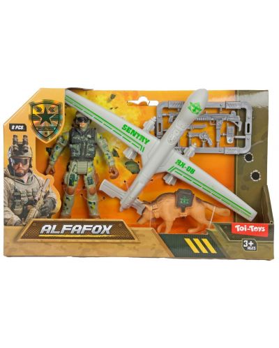 Игрален комплект Toi Toys Alfafox - Войник с куче и самолет - 2