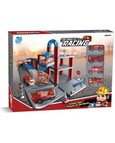 Игрален комплект Felyx Toys - Паркинг гараж, с асансьор и пожарни коли - 2