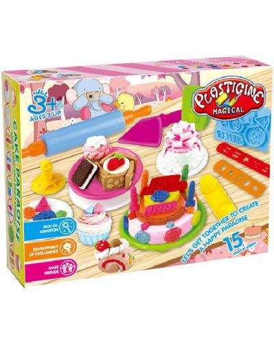 Игрален комплект Raya Toys - Моделин с формички, Торта - 1