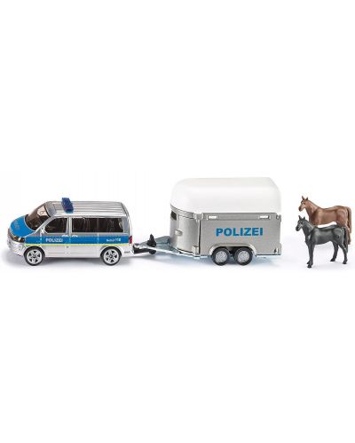 Метална играчка Siku Super - Полицейски миниван с ремарке за коне, 1:55 - 1