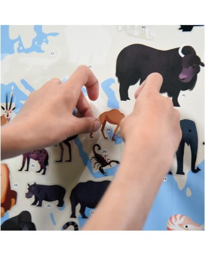 Игрален комплект Poppik - Животните по света, плакат със стикери - 5