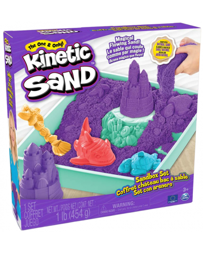 Игрален комплект Kinetic Sand - Пясъчник с аксесоари и лилав кинетичен пясък - 1