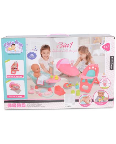 Игрален комплект Moni Toys 3 в 1 - Пишкаща кукла-бебе с аксесоари - 3