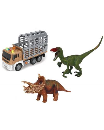 Игрален комплект Raya Toys - Камион с динозаври, с музика и светлини, 1:16 - 1