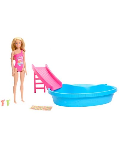 Игрален комплект Mattel Barbie - Барби с басейн и водна пързалка - 2