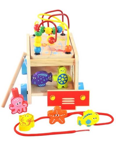 Игрален комплект Acool Toy - Автобус с морски животни, лабиринт, сортер, игра за нанизване - 1
