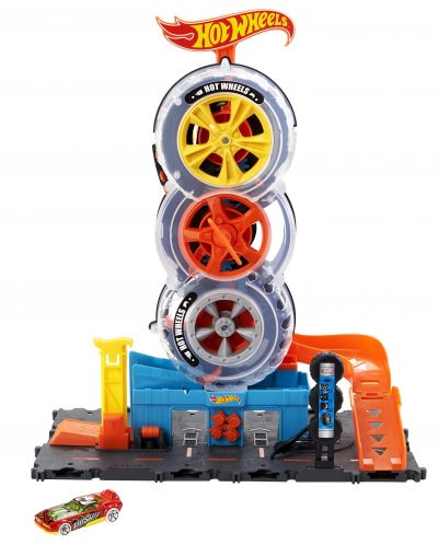 Игрален комплект Mattel Hot Wheels - Mодерен градски център за гуми  - 5