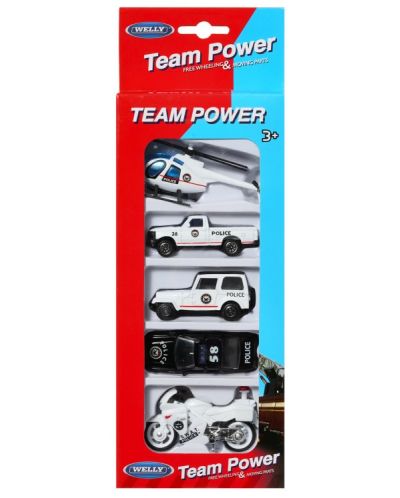 Игрален комплект Welly Team Power - Полиция, 5 части - 1