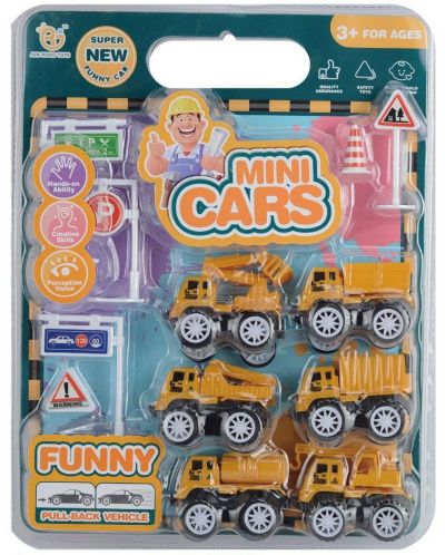 Игрален комплект Raya Toys - Строителни машини с пътни знаци - 1