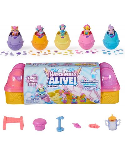 Игрален комплект Hatchimals Alive! - Кутия с яйца и фигурки, жълто/розово - 5