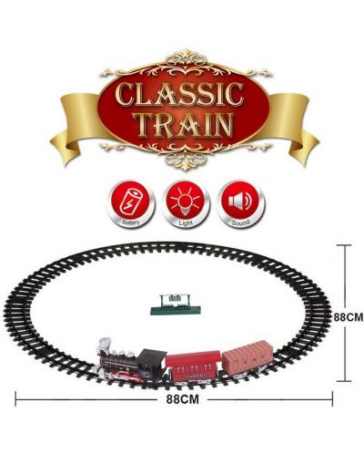 Игрален комплект Raya Toys - Класически влак с релси, 12 части - 2