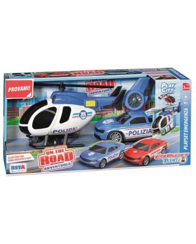 Игрален комплект RS Toys - Хеликоптер и полицейска кола, със звуци и светлини - 1