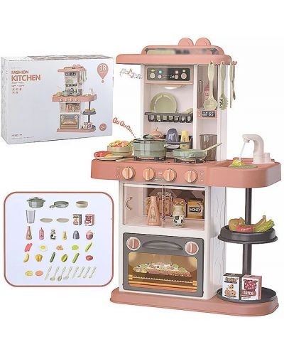 Игрален комплект Raya Toys - Детска кухня с вода и пара, розова - 2