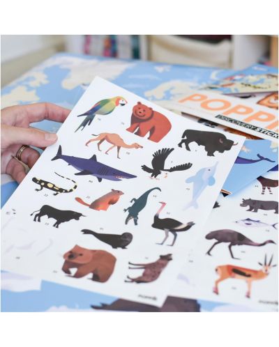 Игрален комплект Poppik - Животните по света, плакат със стикери - 4