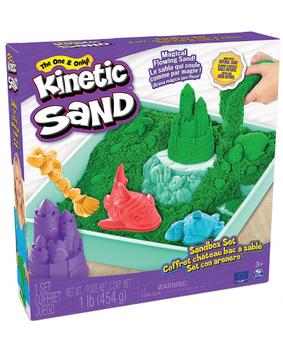 Игрален комплект Kinetic Sand - Пясъчник с аксесоари и зелен кинетичен пясък - 1