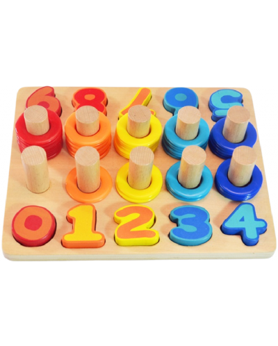 Игрален комплект Acool Toy - Дървена дъска с цифри и рингове - 1