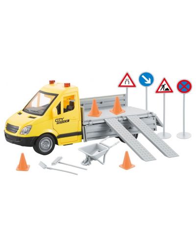 Игрален комплект Raya Toys - Камион City Maintenance, С пътни знаци, звуци и светлини, жълт - 1