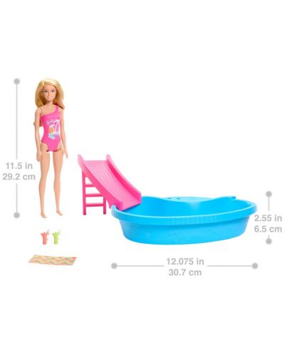 Игрален комплект Mattel Barbie - Барби с басейн и водна пързалка - 6