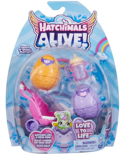 Игрален комплект Hatchimals Alive! - Детска количка с фигурки - 1