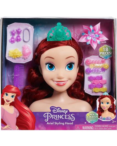 Игрален комплект Just Play Disney Princess - Манекен за прически Ариел, с 18 aксесоара - 2