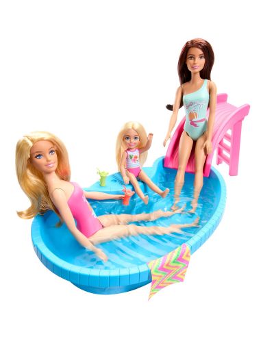 Игрален комплект Mattel Barbie - Барби с басейн и водна пързалка - 5