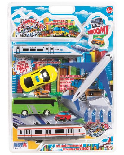 Игрален комплект RS Toys Traffic city - Превозни средства, 5 броя