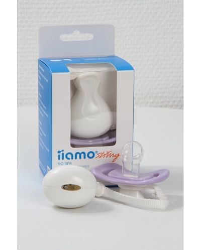 Залъгалка с клипс и кутийка iiamo - String+peace, 0-6 месеца, лилав