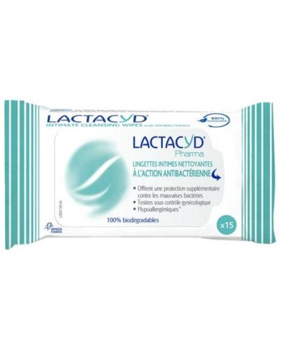 Lactacyd Интимни мокри кърпички Antibacterial, 15 броя - 1